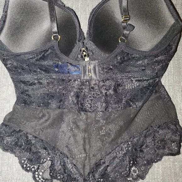 RACHEL Rachel Roy Black Lace Woman's Molded cup teddy Bodysuit Size S - Picture 3 of 11